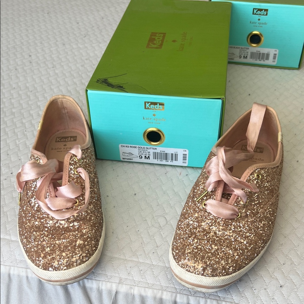 Keds Women's Glitter Loafers in Rose Gold